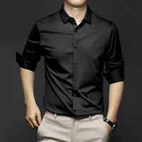Adrian | Herren Satin Hemd Langarm Slim Fit Elegant in Schwarz