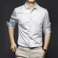 Adrian | Herren Satin Hemd Langarm Slim Fit Elegant in Weiß