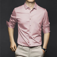 Adrian | Herren Satin Hemd Langarm Slim Fit Elegant in Rosa