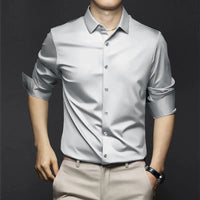 Adrian | Herren Satin Hemd Langarm Slim Fit Elegant in Hellgrau