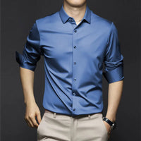 Adrian | Herren Satin Hemd Langarm Slim Fit Elegant in Hellblau