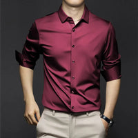 Adrian | Herren Satin Hemd Langarm Slim Fit Elegant in Kastanienbraun