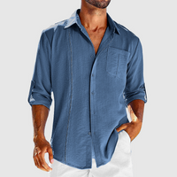 Raivo | Herren Langarm Leinen Overshirt in Dunkelblau
