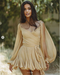 Gaia | Damen Mini Rüschen Kleid Verspielt Feminin Sommer Party in Latte