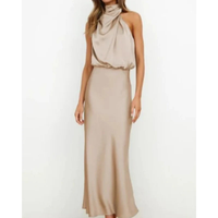 Alina | Damen Halter Abendkleid Midi in Khaki