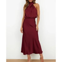 Alina | Damen Halter Abendkleid Midi in Burgund