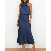 Alina | Damen Halter Abendkleid Midi in Blau