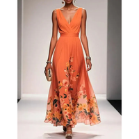 Alva | Blumenmuster Maxikleid für Feste in Orange