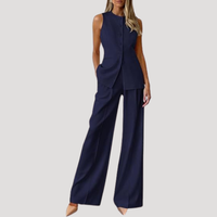 Alwine | Damen Hosenanzug Ärmellos Weite Hose Zweiteiler in Marineblau