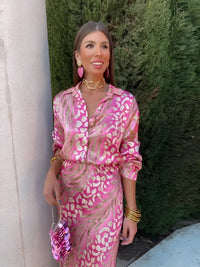 Amara | Damen Paisley Langarm Blusenkleid in Rosa