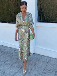 Amara | Damen Paisley Langarm Blusenkleid in Grün