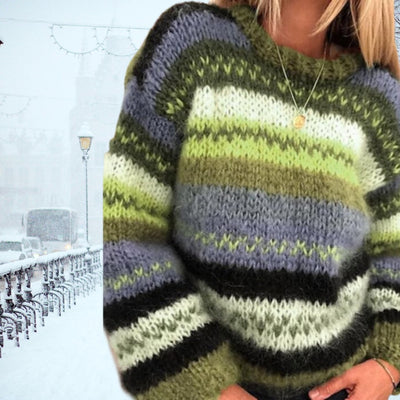 Mathilde | Langer Lockerer Pullover mit Bunt Gestreiftem Design