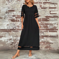 Amelie | Damen Elegantes Rundhalsausschnitt Maxikleid in Schwarz