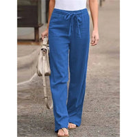 Amelie | Damen Weite Palazzo Hose mit Bindegürtel in Blau