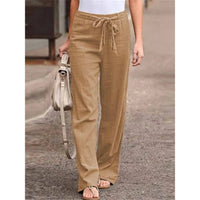 Amelie | Damen Weite Palazzo Hose mit Bindegürtel in Hellbraun
