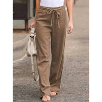 Amelie | Damen Weite Palazzo Hose mit Bindegürtel in Braun