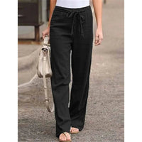 Amelie | Damen Weite Palazzo Hose mit Bindegürtel in Schwarz