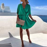 Ameline | Damen Wickelkleid Midi mit kurzen Ärmeln in Dunkelgrün