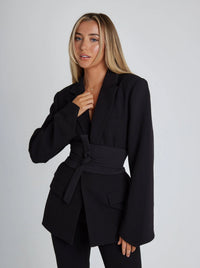 Ella | Damen Tailored Blazer Gürtel Tailliert Elegant Business Modern in Schwarz (noch 4 verfügbar)