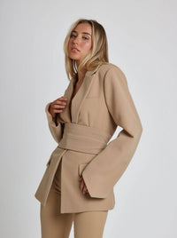 Ella | Damen Tailored Blazer Gürtel Tailliert Elegant Business Modern in Khaki