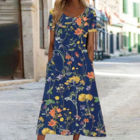 Annabella | Damen Blumen Midi Sommerkleid in Dunkelblau