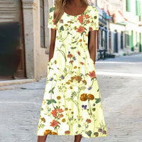 Annabella | Damen Blumen Midi Sommerkleid in Gelb