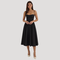 Annelie | Damen Korsett Midi Kleid mit Herzausschnitt in Schwarz