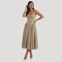 Annelie | Damen Korsett Midi Kleid mit Herzausschnitt in Hellbraun