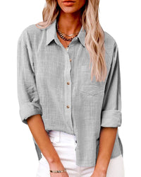 Annelis | Damen Hemdbluse Langarm mit Kragen in Grau