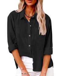 Annelis | Damen Hemdbluse Langarm mit Kragen in Schwarz