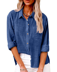Annelis | Damen Hemdbluse Langarm mit Kragen in Blau