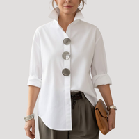 Annika | Damen Button-Down Langarm Hemdbluse in Weiß