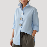 Annika | Damen Button-Down Langarm Hemdbluse in Blau