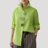 Annika | Damen Button-Down Langarm Hemdbluse in Grün