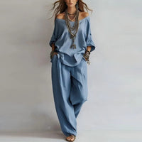 Annika | Damen Off Shoulder Zweiteiler Set in Blau