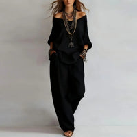 Annika | Damen Off Shoulder Zweiteiler Set in Schwarz
