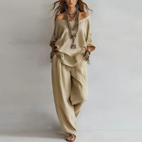 Annika | Damen Off Shoulder Zweiteiler Set in Khaki