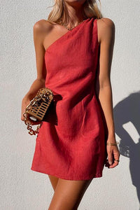 Annika | Damen One-Shoulder Minikleid Ärmellos in Rot