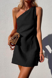 Annika | Damen One-Shoulder Minikleid Ärmellos in Schwarz