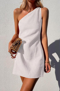 Annika | Damen One-Shoulder Minikleid Ärmellos in Weiß