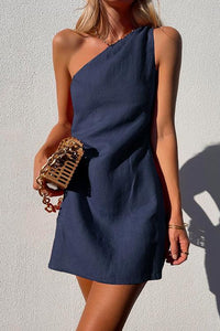 Annika | Damen One-Shoulder Minikleid Ärmellos in Dunkel Blau