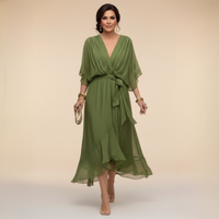 Annika | Damen V-Ausschnitt Wickelkleid Midi in Grün