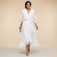 Annika | Damen V-Ausschnitt Wickelkleid Midi in Weiß