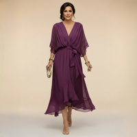 Annika | Damen V-Ausschnitt Wickelkleid Midi in Lila