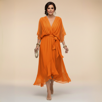 Annika | Damen V-Ausschnitt Wickelkleid Midi in Orange