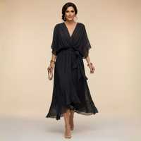 Annika | Damen V-Ausschnitt Wickelkleid Midi in Schwarz