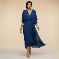 Annika | Damen V-Ausschnitt Wickelkleid Midi in Blau