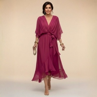 Annika | Damen V-Ausschnitt Wickelkleid Midi in Violett