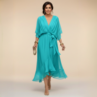 Annika | Damen V-Ausschnitt Wickelkleid Midi in Marine Blau
