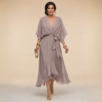 Annika | V-Ausschnitt Wickelkleid Midi in Grau